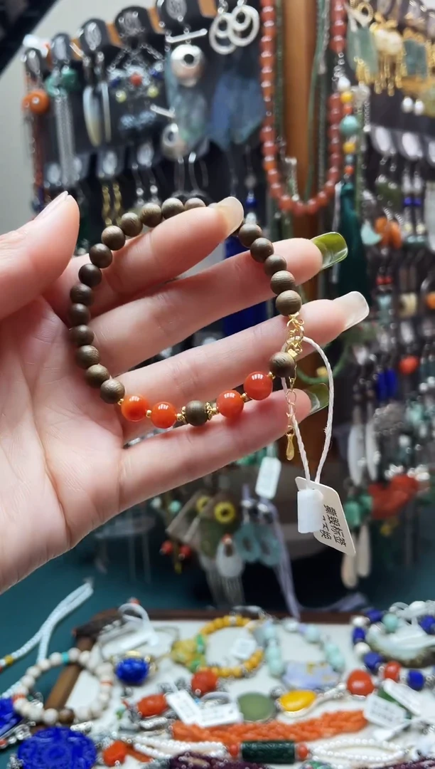 银S925镀金镶嵌手链南红玛瑙饰品