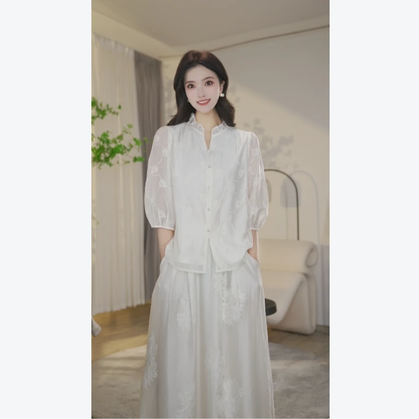 【婷婷甄选】25高级感外穿女白色衬衣新中式中国风2592224米杏色