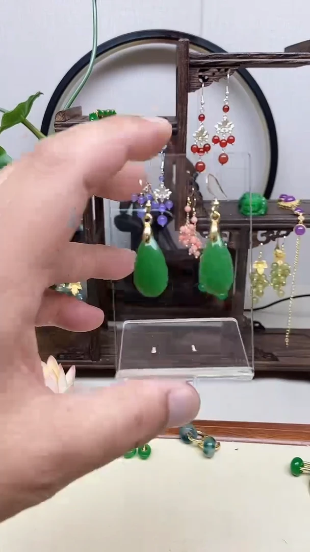 和田玉14K金镶嵌耳饰34号