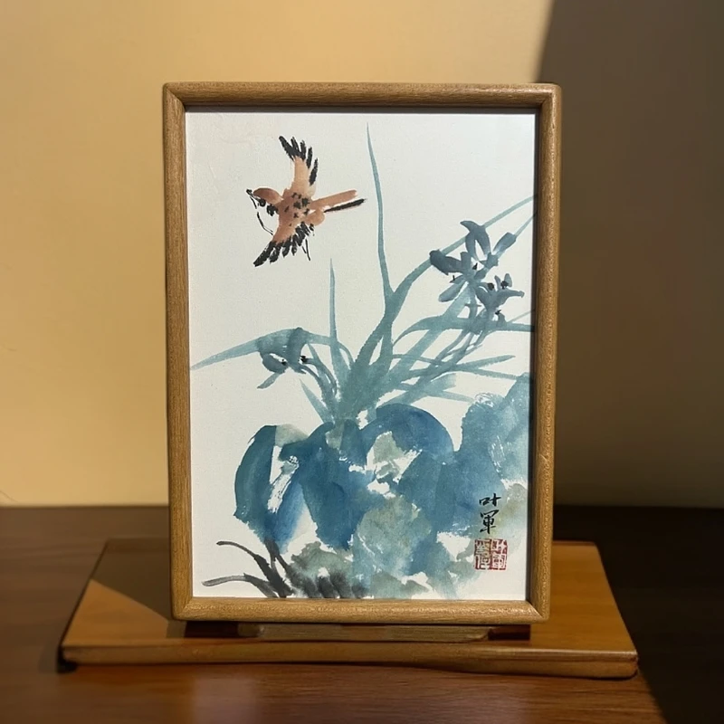 韦叶军老师-23*32cm-大写意花鸟兰花-家居挂画摆件实木框