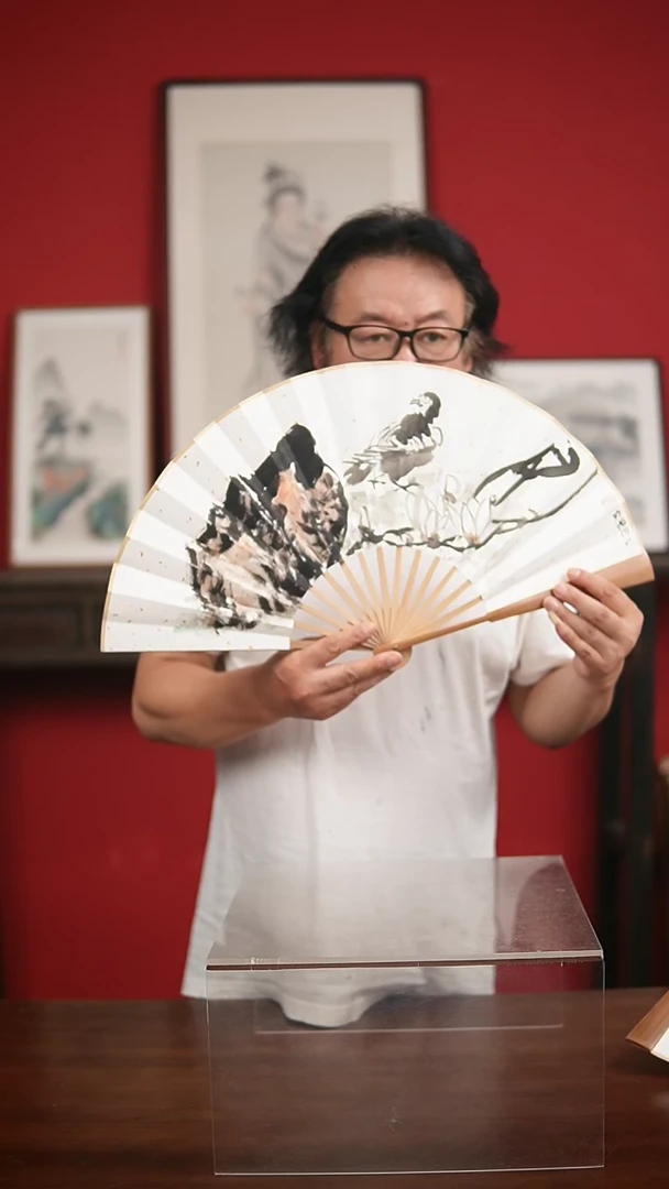 国画手写手绘-油竹扇