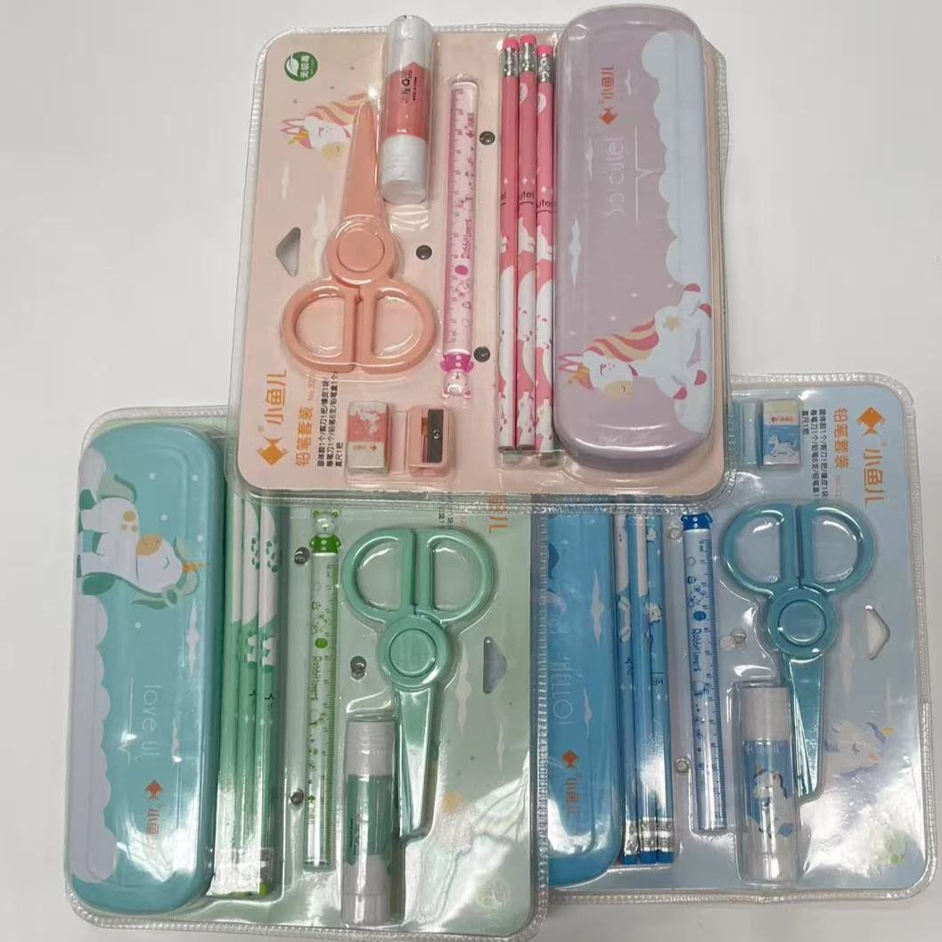 铅笔套装铅笔橡皮剪刀固体胶尺子铅笔盒卷笔刀礼品套装