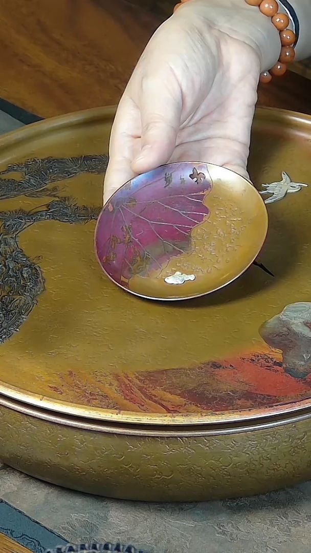 陶瓷疯**号紫铜手工荷叶鱼杯垫