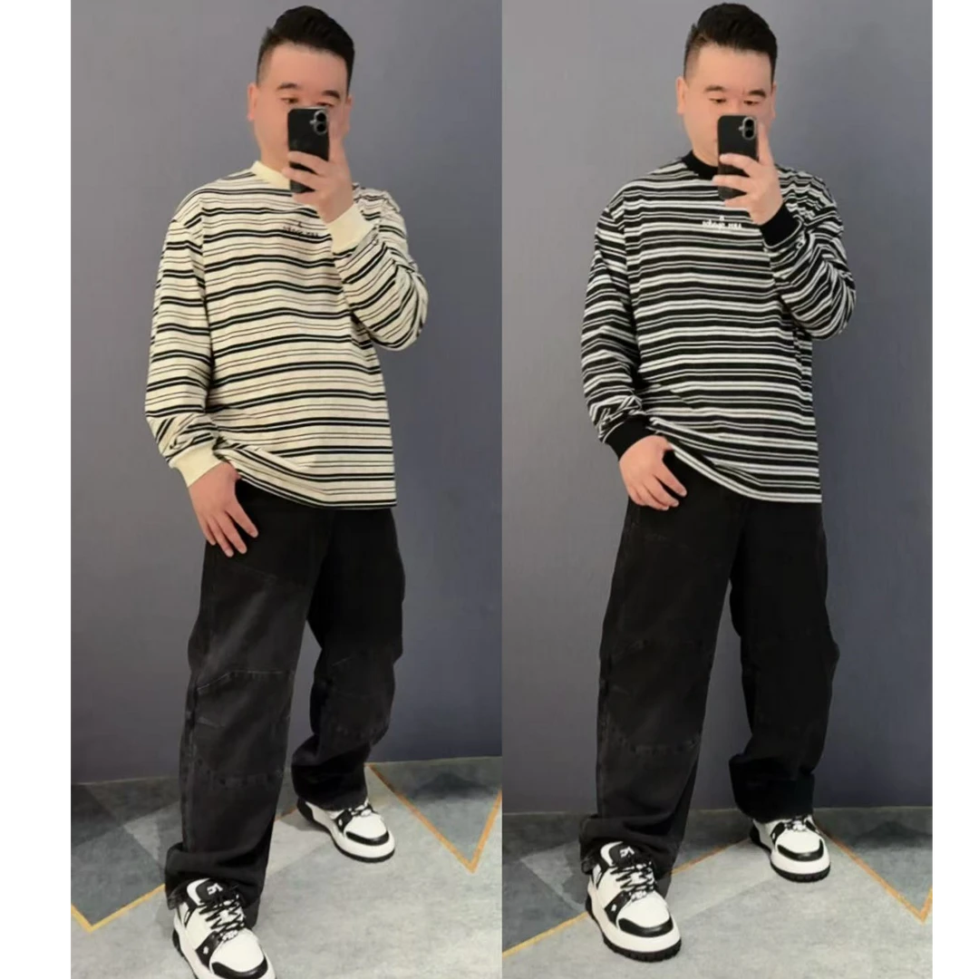 正品黑桃A系列潮流休闲圆领条纹新款长袖卫衣男装秋冬爆款百搭T恤