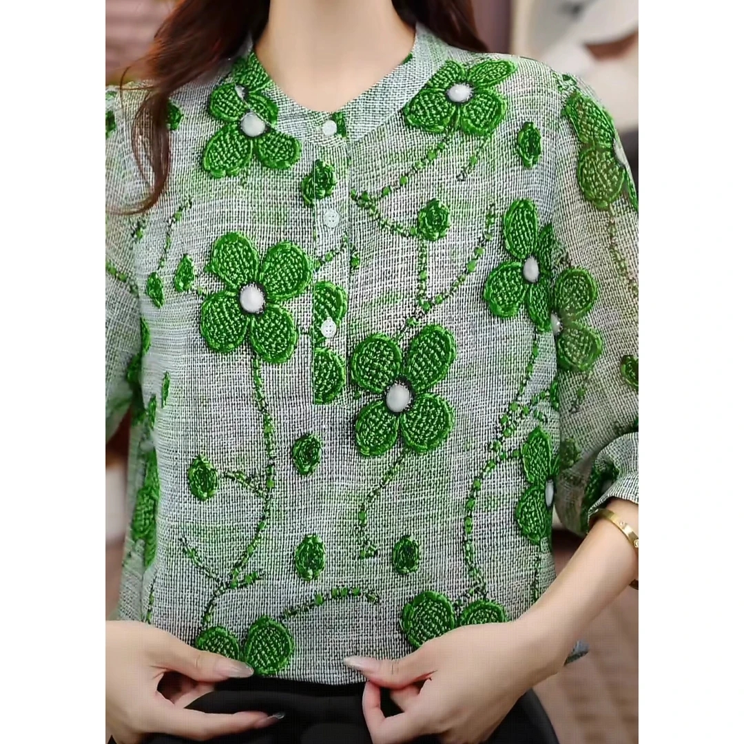 2025年夏季新款时尚洋气妈妈上衣女小衫女百搭气质外穿衬衫女