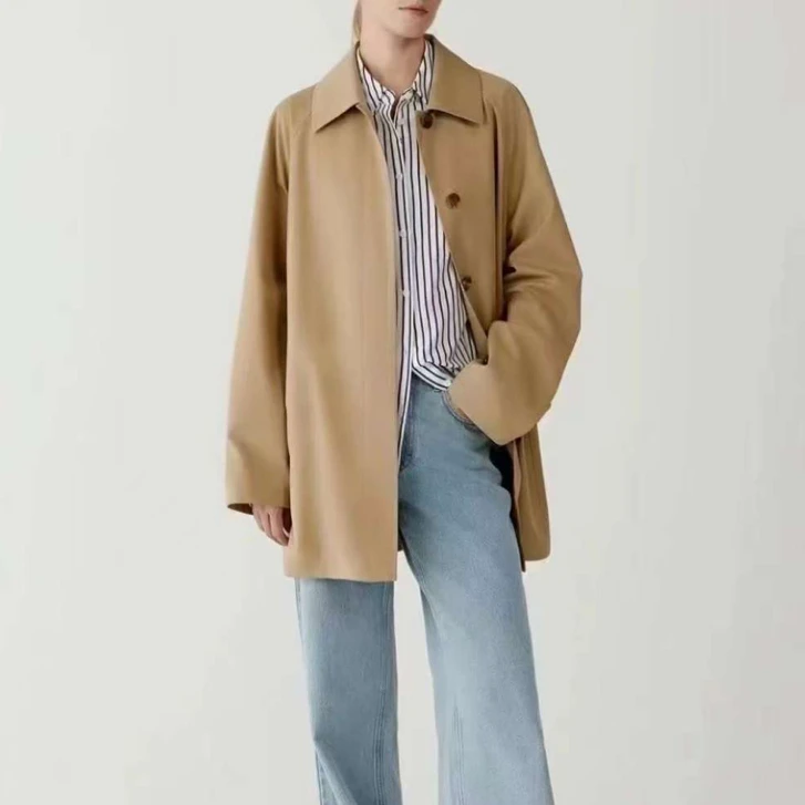 ZH98111【露珠系列】IC禾2025春新款丝毛平纹布翻领风衣