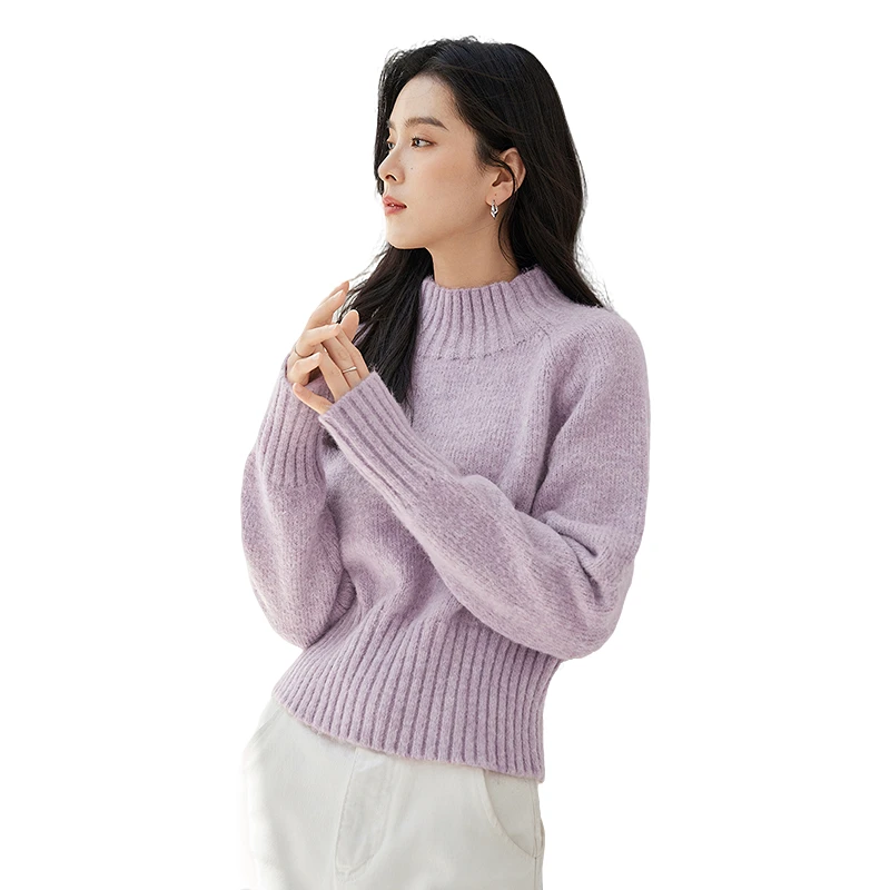 对白时髦半高领套头毛衣女温暖百搭超好看短款针织衫DYZB-DDE274