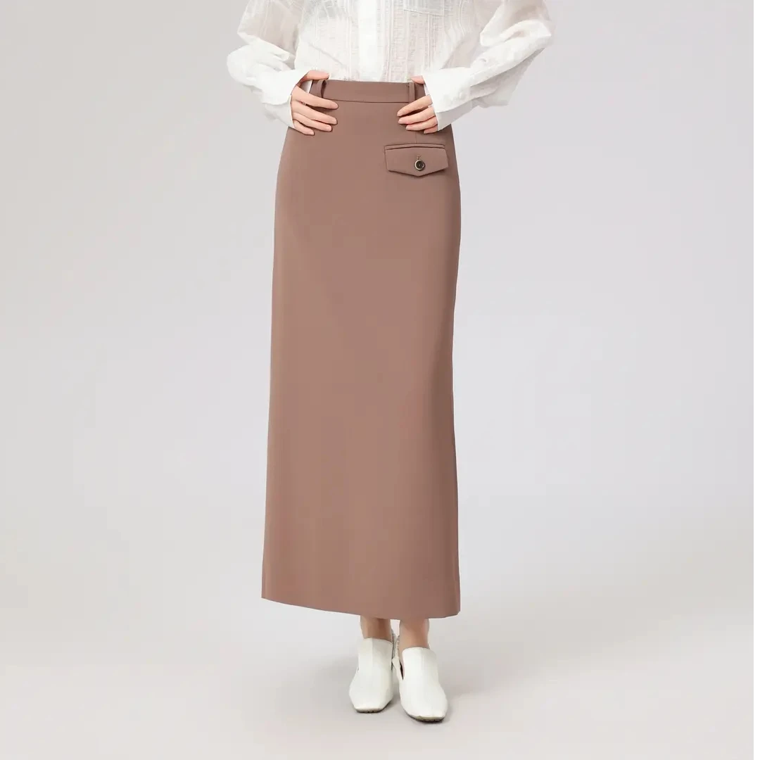 GIRDEAR/哥弟新款早春气质半身裙优雅百搭高腰开叉直筒裙1200360