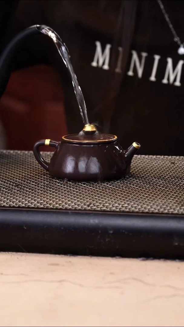 茶壶紫砂7*7四号井茄皮紫泥描金平盖石瓢120cc