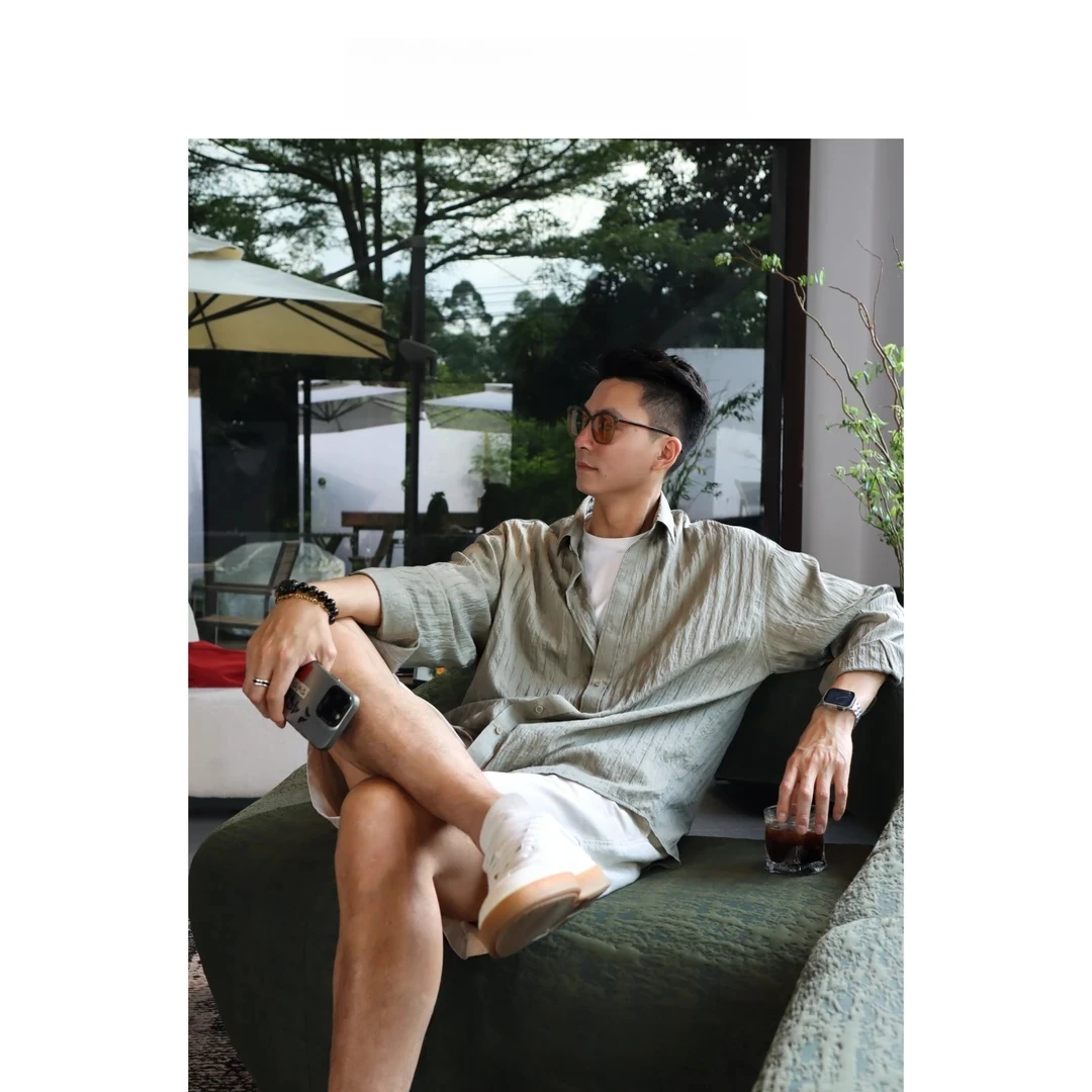 夏季轻薄款透气亲肤舒适肌理竖纹衬衫百搭衬衣时尚休闲宽松上衣