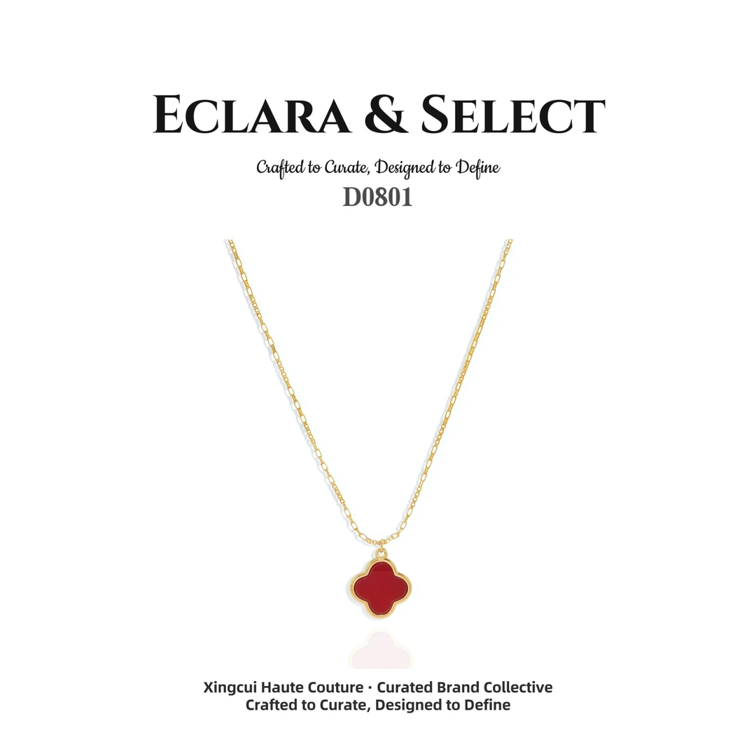 镀K金★D0801【酒红四叶草】·轻奢简约四叶草项链