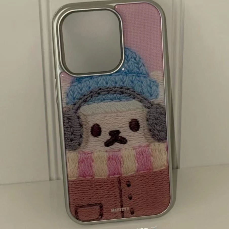 银边滴胶逼真围巾蓝帽子小熊适用iPhone17promax手机壳苹果16/15/
