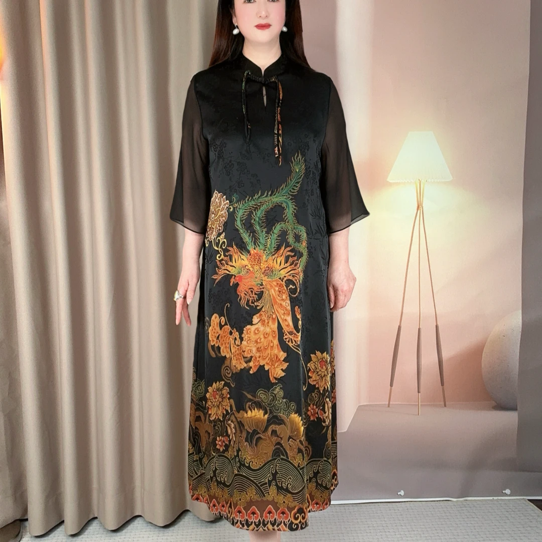 【凤凰起舞】夏季新中式新款大码花萝透气凉爽宽松舒适气质连衣裙