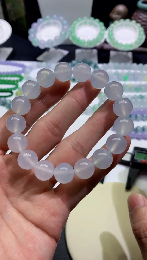 未镶嵌手链翡翠天然缅甸翡翠A货白冰白月光手串卡12+mm