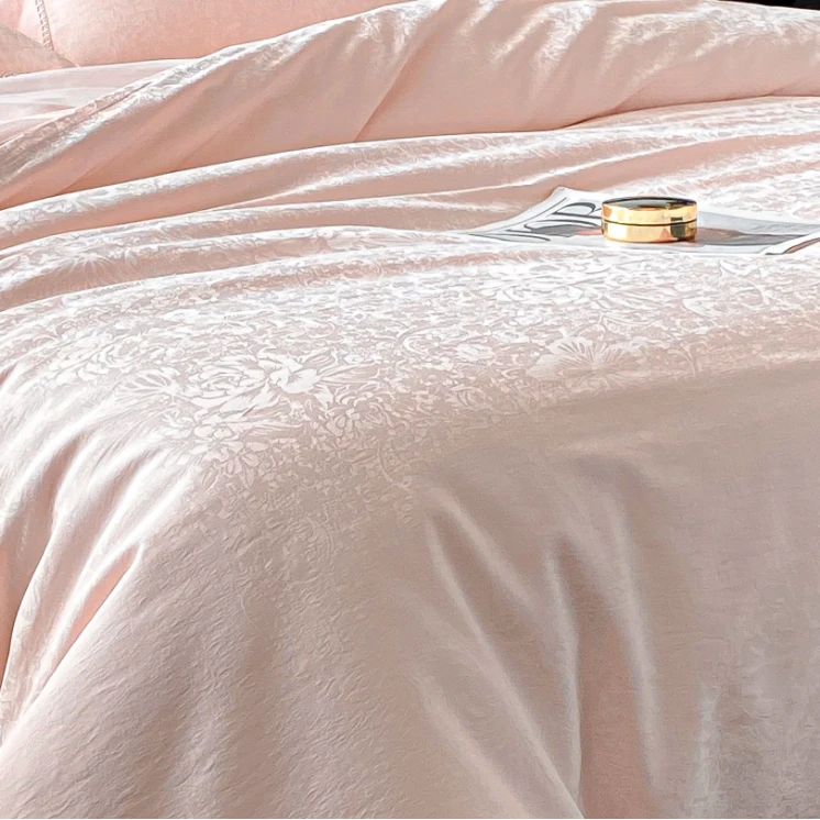 【凡镕甄选】轻奢超柔提花长绒棉纯棉四件套-花蝴蝶/浅粉