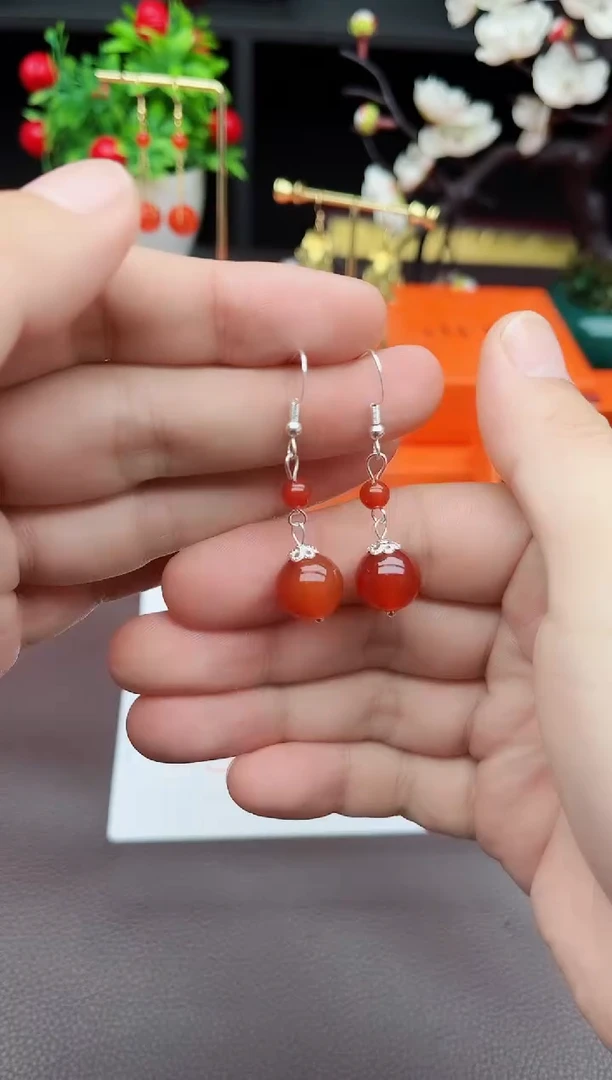 玛瑙/玉髓耳饰银S925镶嵌409000