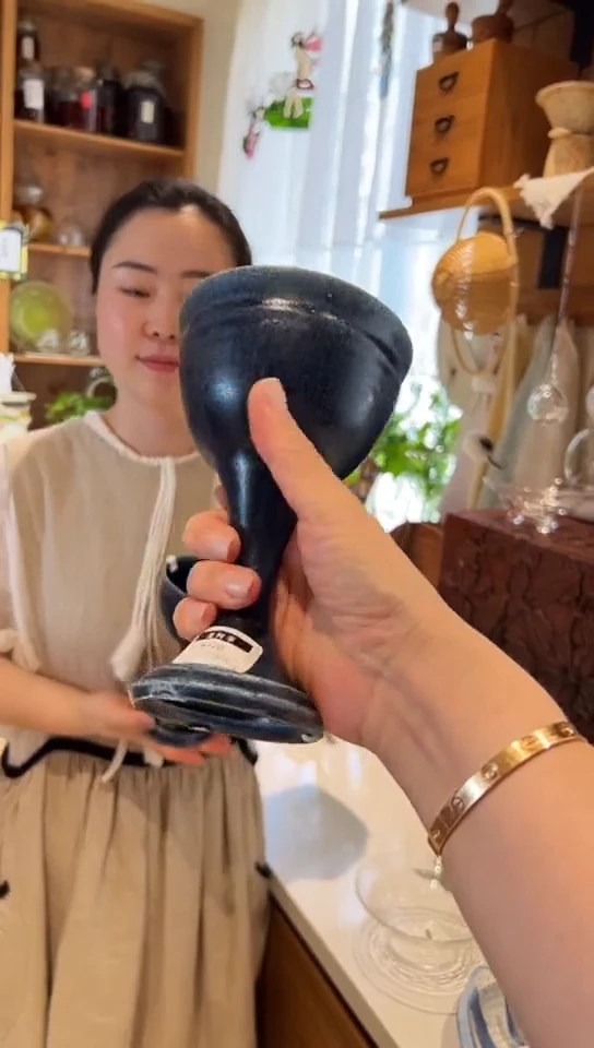 茶道摆件0000蓝色高脚杯子0369