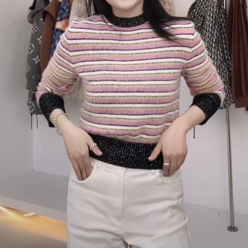 全新未使用 Chanel/香奈儿 圆领条纹针织衫 多色/36