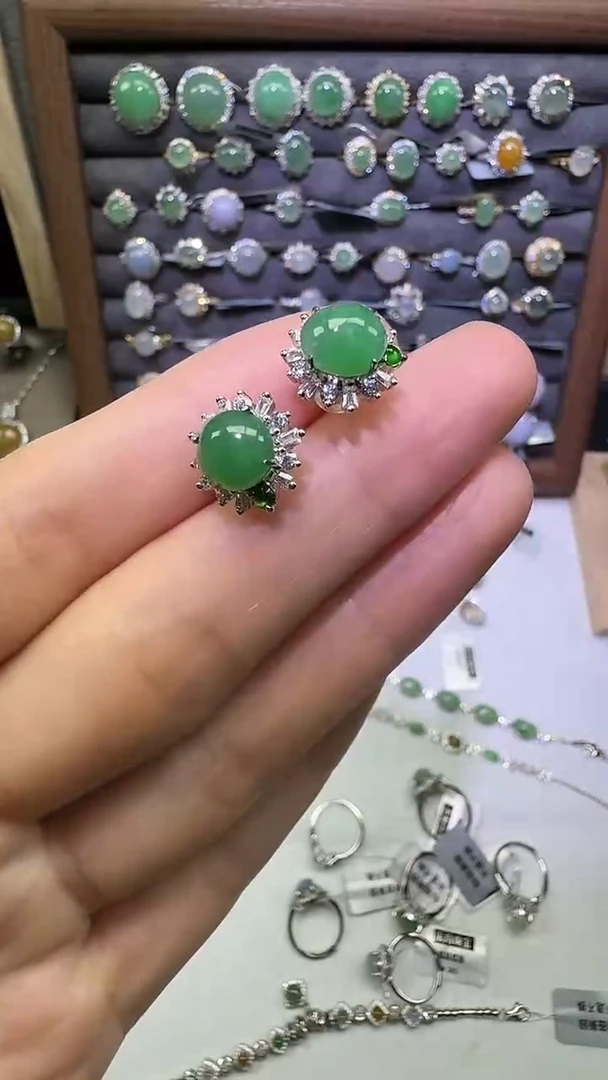 银S925镶嵌戒指翡翠耳饰49