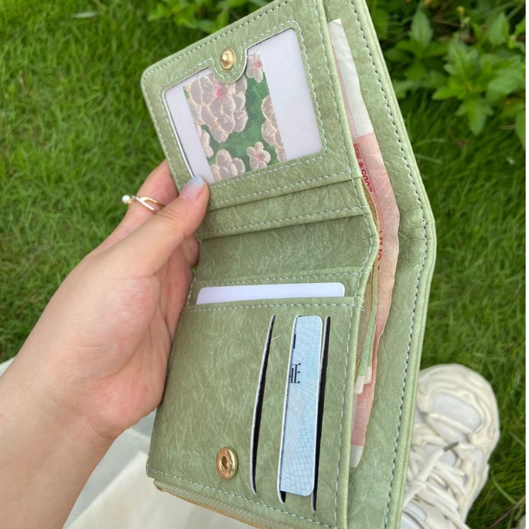 复古小钱包~ins钱包女短款学生欧美清新折叠简约文艺搭扣简约质感