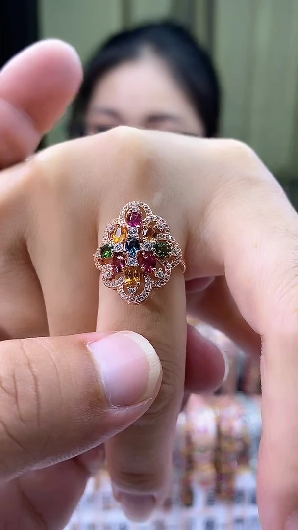 戒指银S925镶嵌碧玺54354354354354