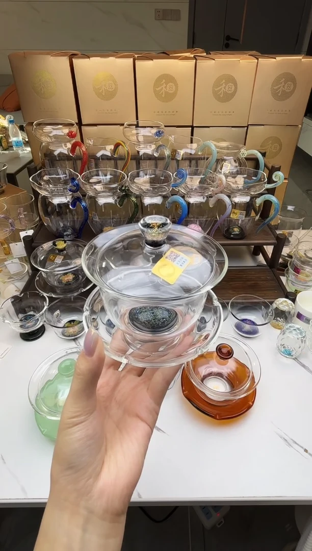 手工艺品玻璃老*童禾器 黑星空盖碗 普通盒