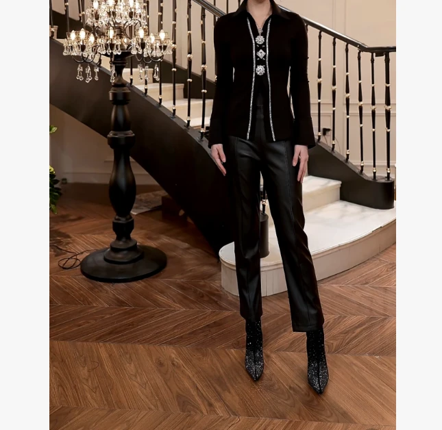 【FUNANI】 轻奢法式高级感重工原创设计感 皮裤 X2531071B