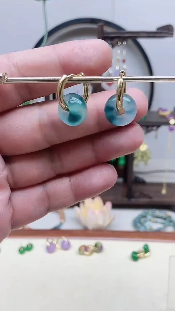 翡翠14K金镶嵌耳饰121号