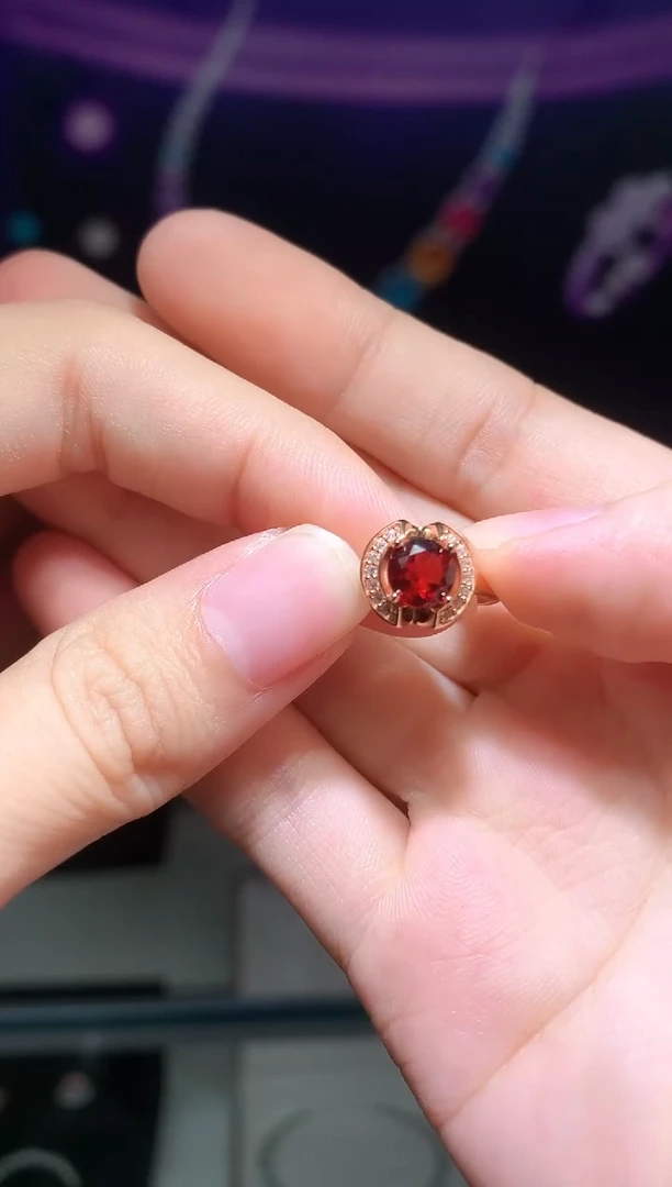 石榴石戒指银S925镶嵌戒指