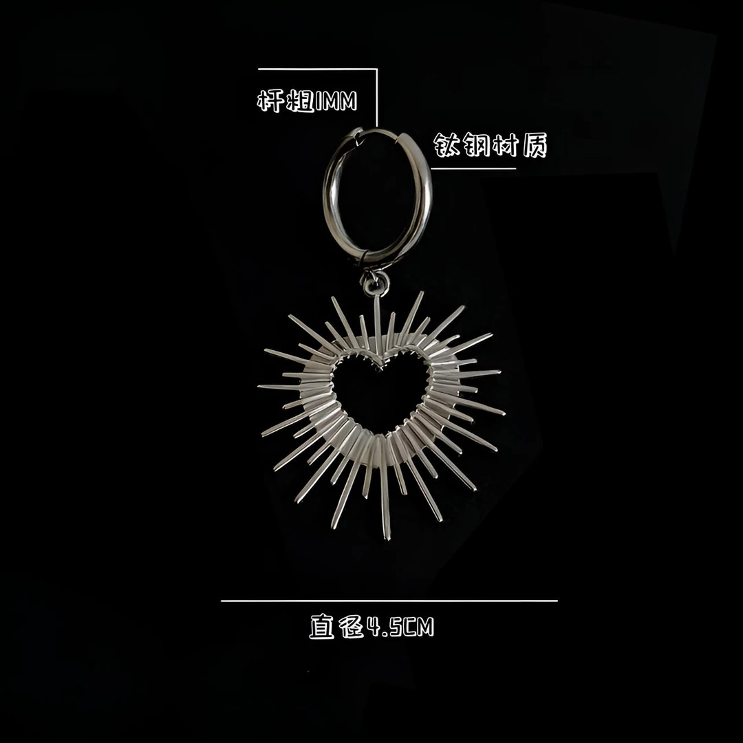 钛钢耳饰 316L手术级钛钢耳环不掉色亚比哥特个性潮带刺爱心A0153