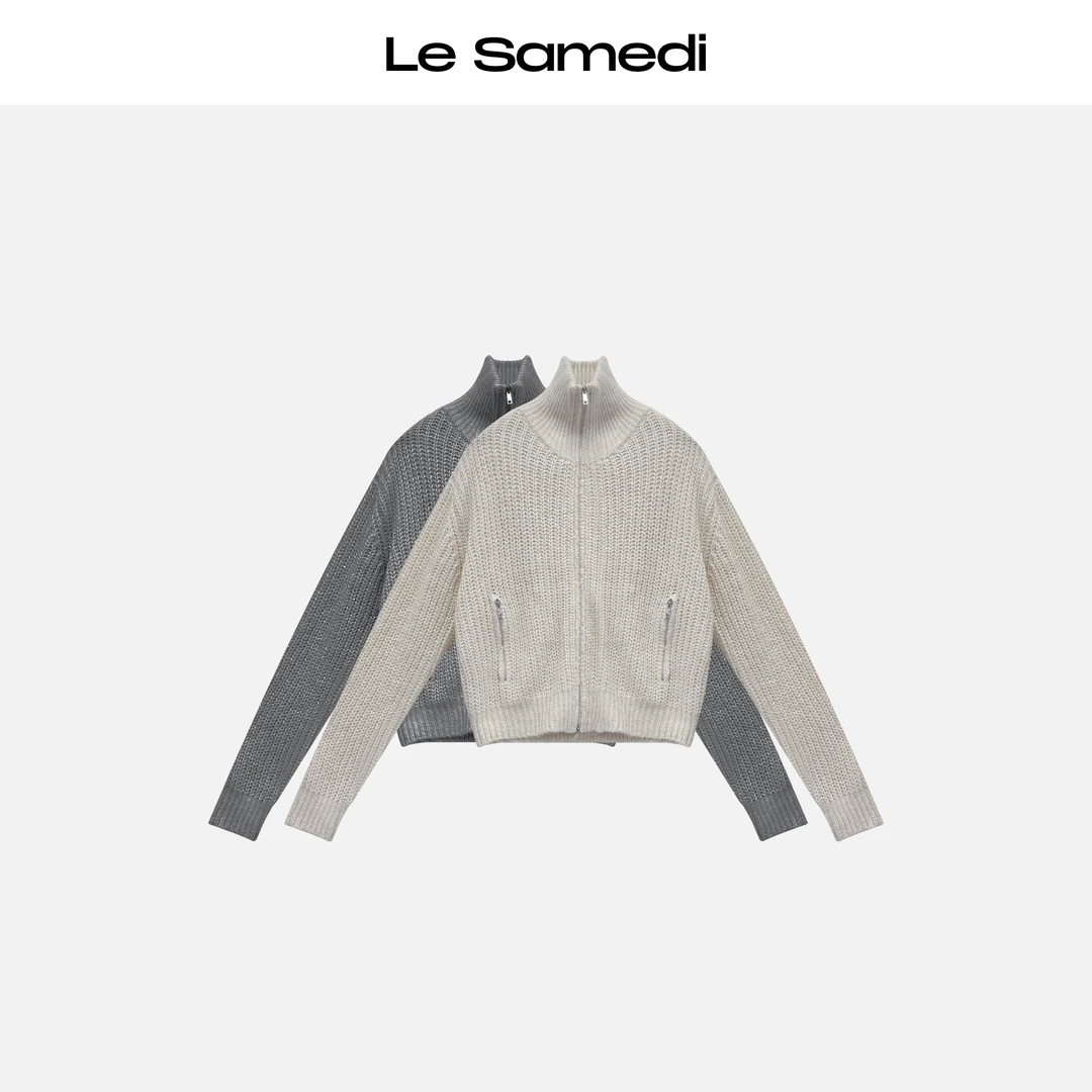 Le Samedi马油叶儿【冰岛极夜】限量意大利亮片纱高领开衫外套