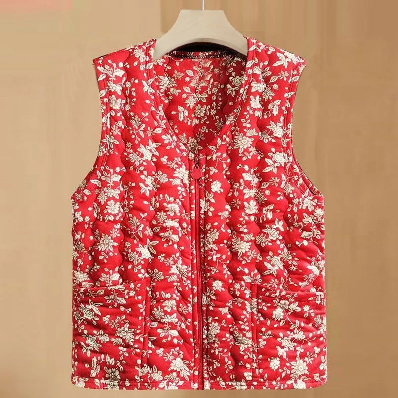 067新款加厚拉链马甲中老年妈妈碎花奶奶保暖坎肩棉马夹