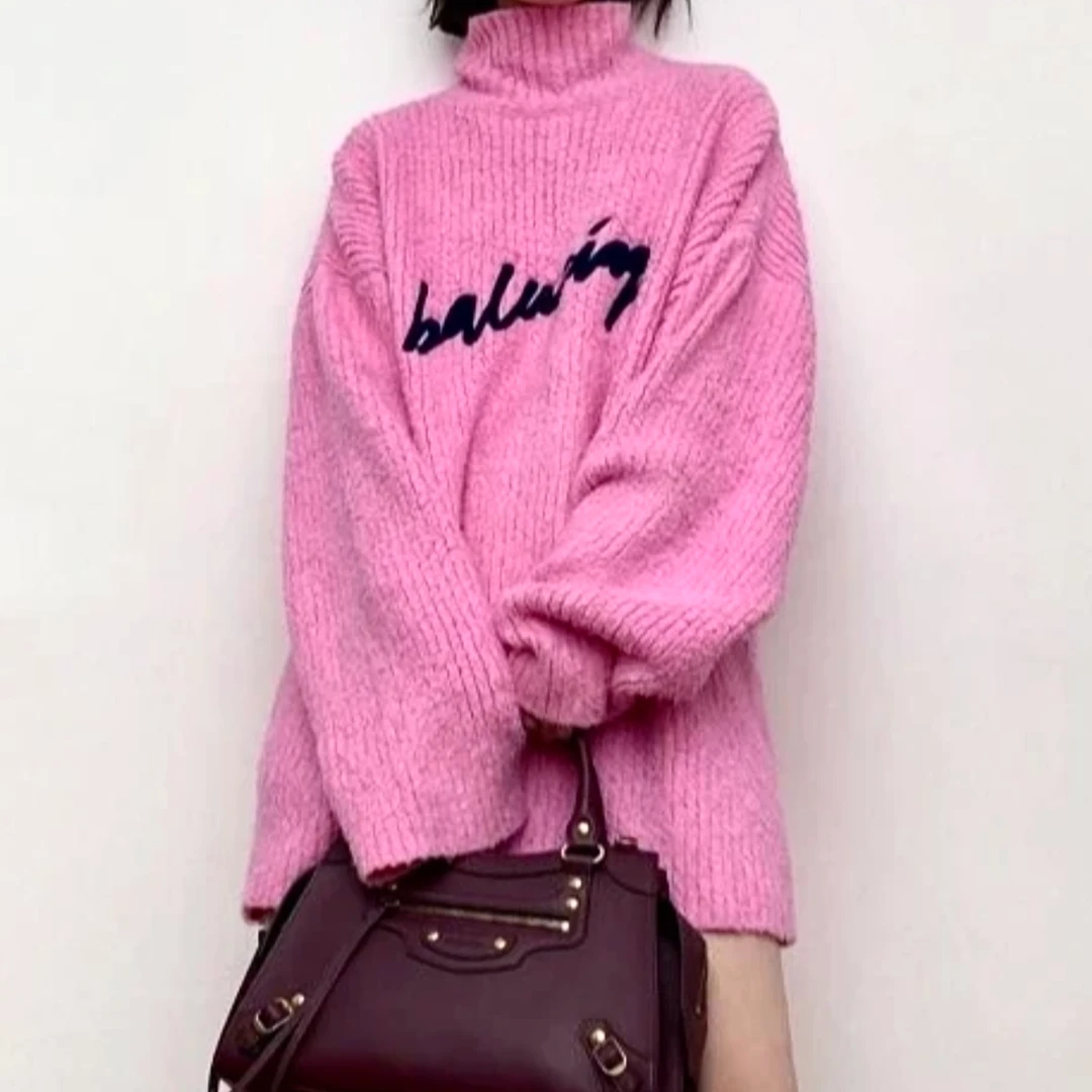 95新 Balenciaga/巴黎世家 logo刺绣高领泰迪毛衣 S码 D18929