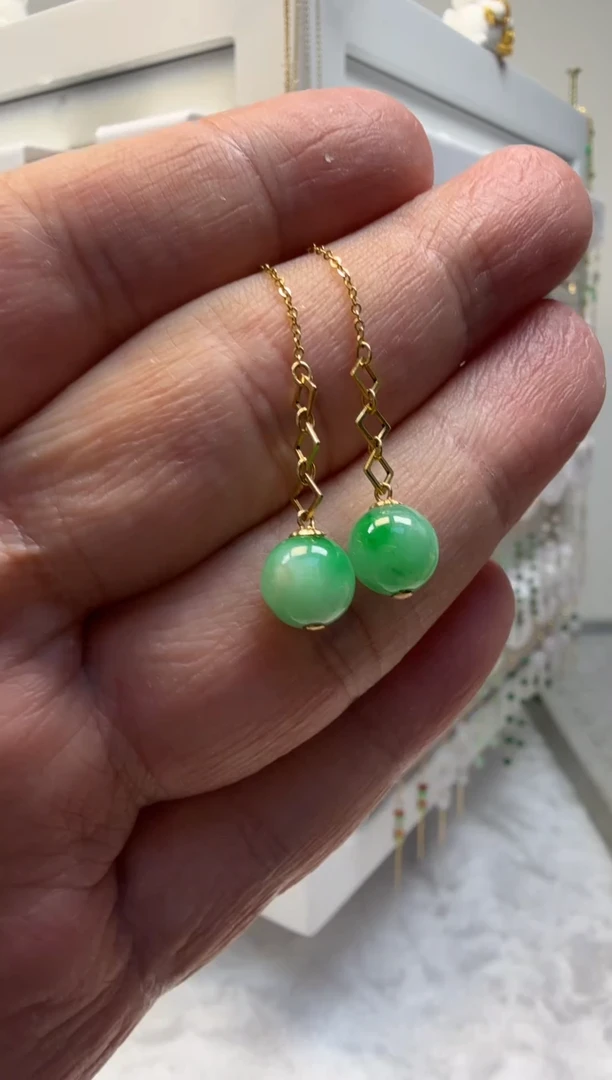 18K金镶嵌翡翠耳饰缅甸天然翡翠a货