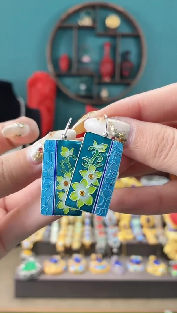 非遗手工烧蓝精品耳环