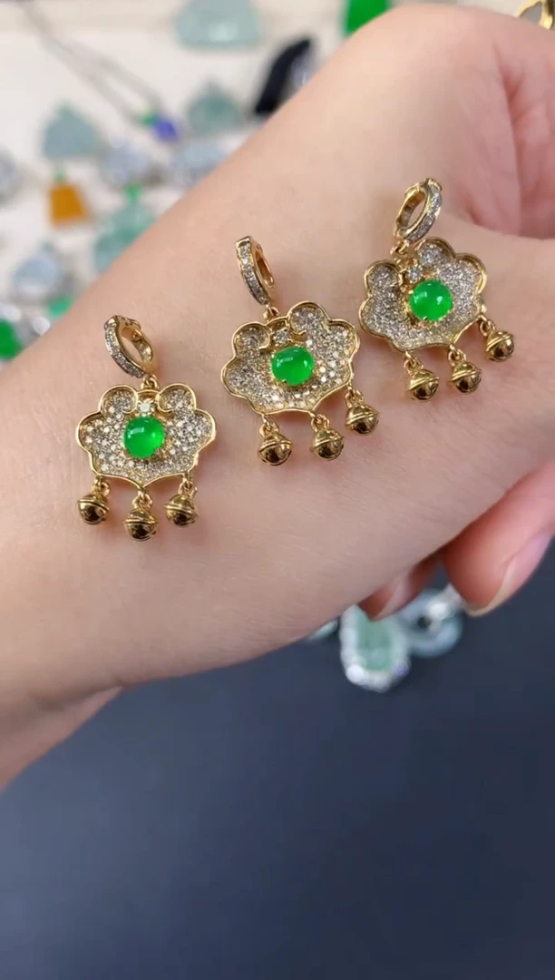 吊坠(不含链)18K金镶嵌翡翠A189|（多样性发其一）