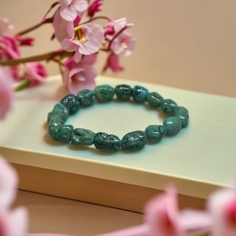 绿松石高颜值多宝枣珠精品百搭手串时尚复古单圈绿色国风女款气质