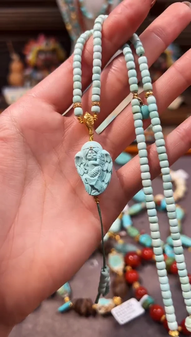 18K金镶嵌绿松石颈饰美人鱼项链