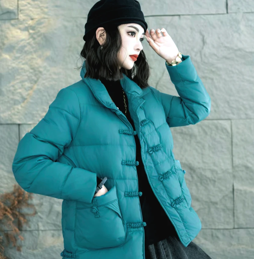 新中式国风鹅绒羽绒服女款冬季宽松复古民族风盘扣立领保暖外套