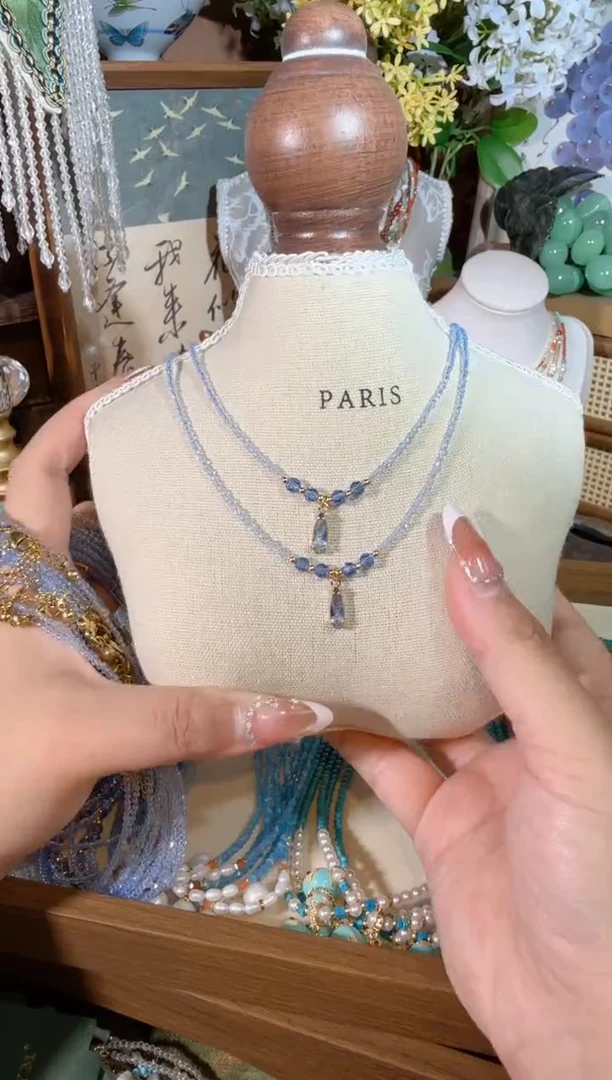 项链合金尖晶石06 奶蓝水滴