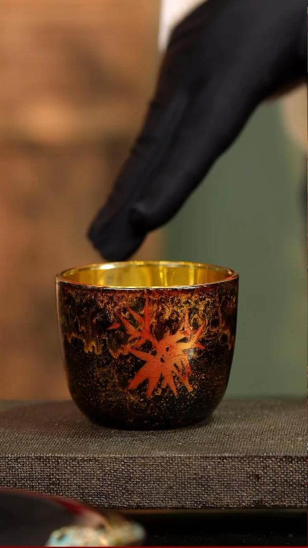 黑金竹节水晶玻璃胎底主人杯（礼物）-太古大漆