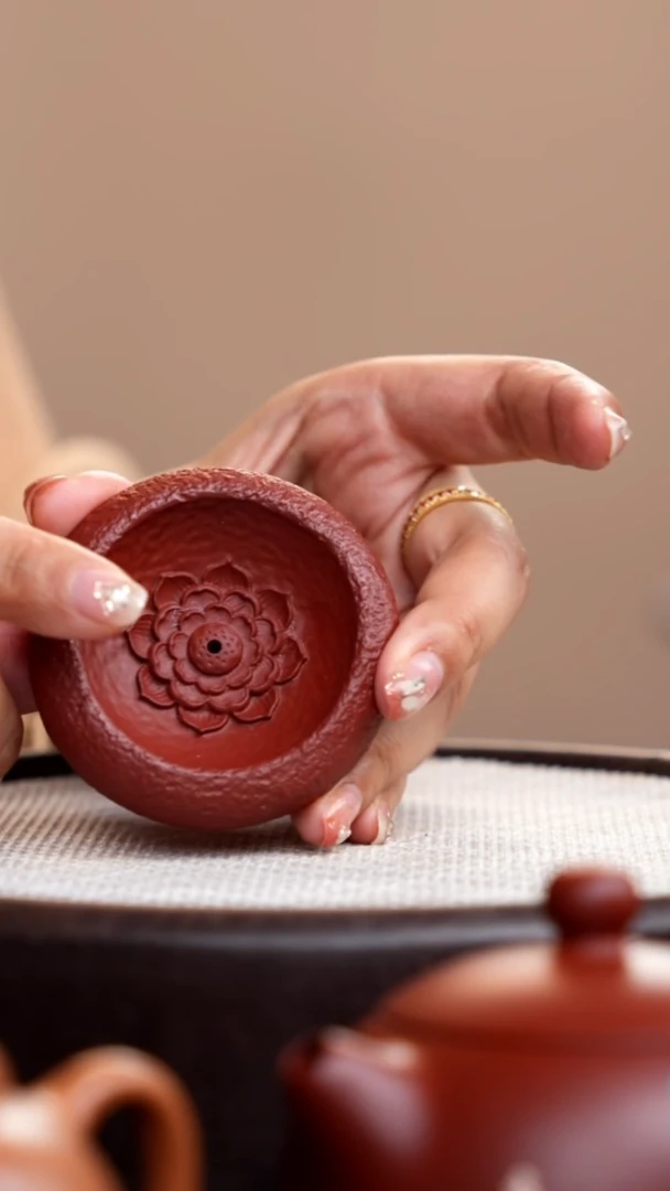 茶壶紫砂朱泥莲花香插