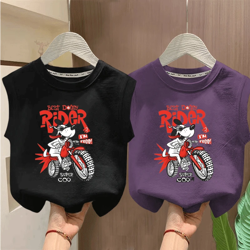 夏季男童机车纯棉背心儿童新款2025无袖T恤卡通中小宝宝外穿上衣t