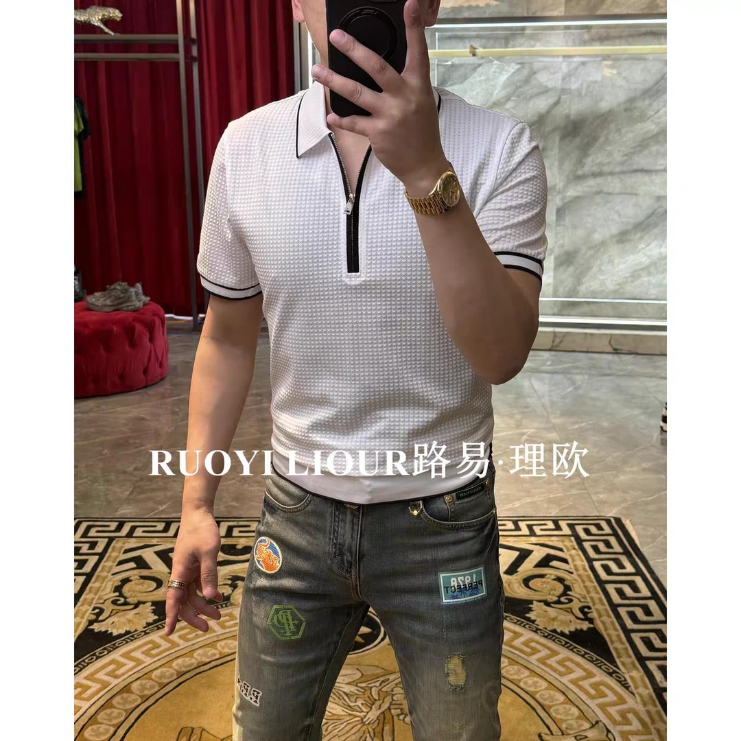 度尚-夏季新款男士高品质针织薄款时尚休闲翻领POLO衫短袖3346
