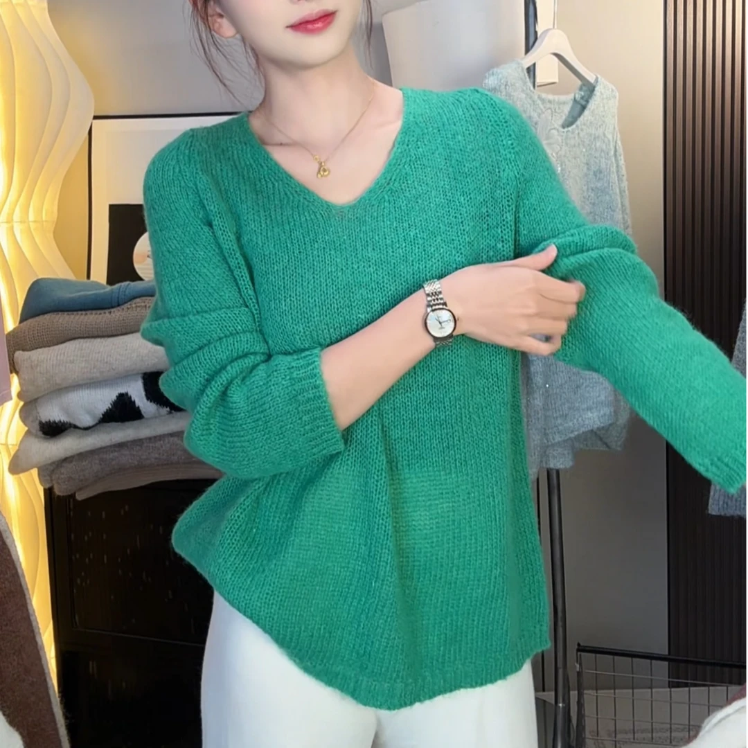 [舒适主义]火龙果色显瘦V领毛衣女早春百搭气质慵懒显白针织长袖
