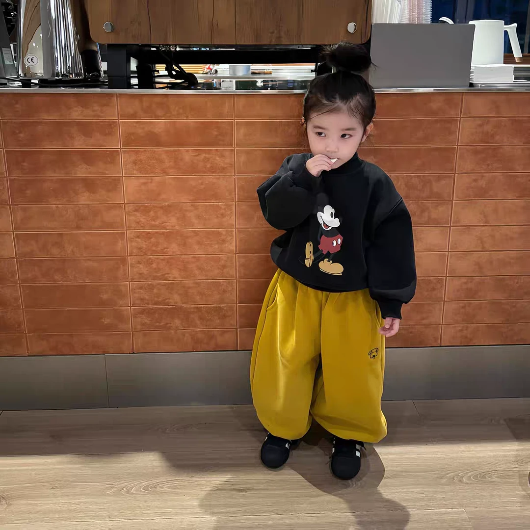 韩版童装加绒卫衣2025秋冬新款儿童套头休闲卡通印花上衣加绒裤子