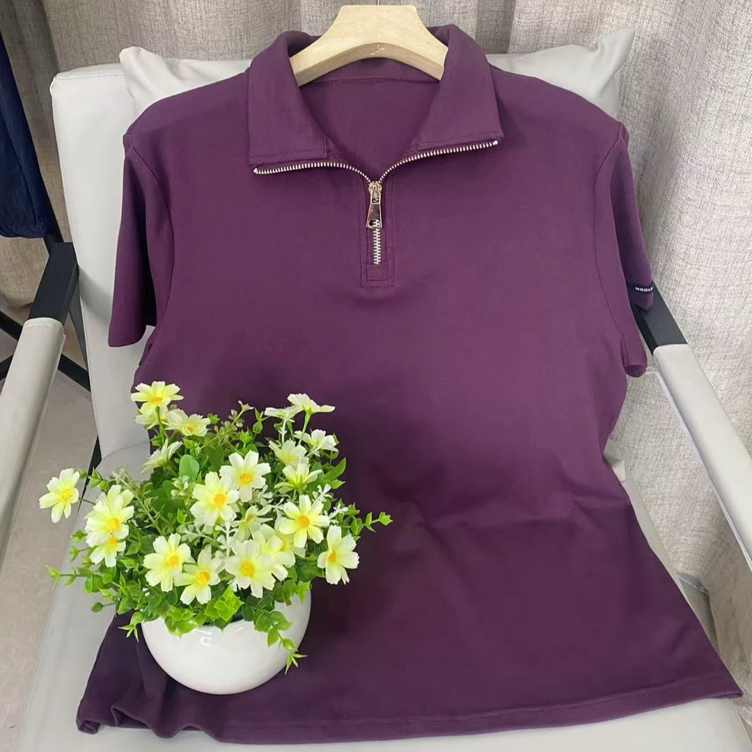 2025夏季新款半拉链显瘦短袖25108