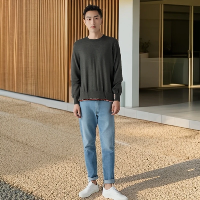 99新 MONCLER 11214433 蒙口 羊毛圆领针织衫 灰色 M码