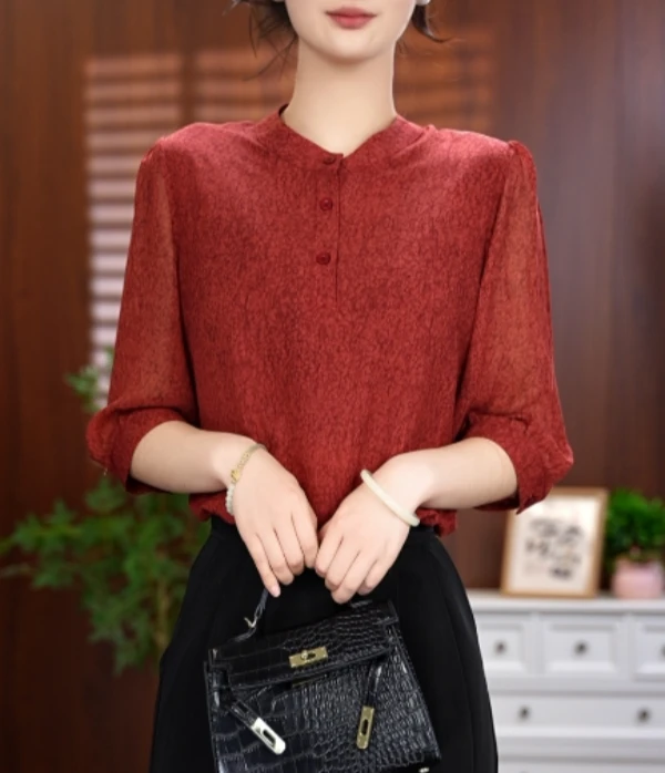 【仟逸美】88002新款显瘦百搭七分袖上衣气质小衫