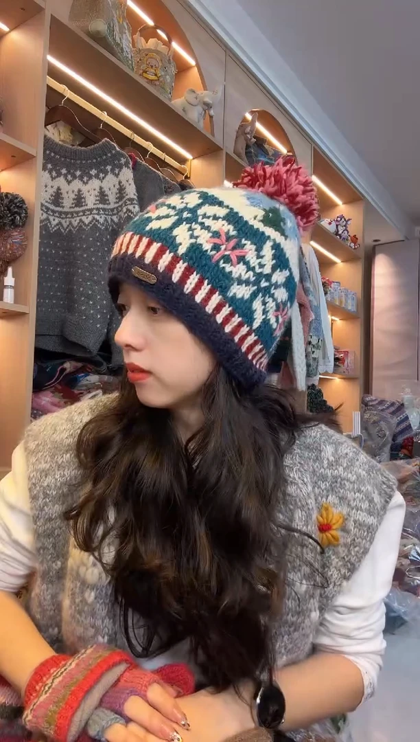 羊毛纯手工雪花帽子